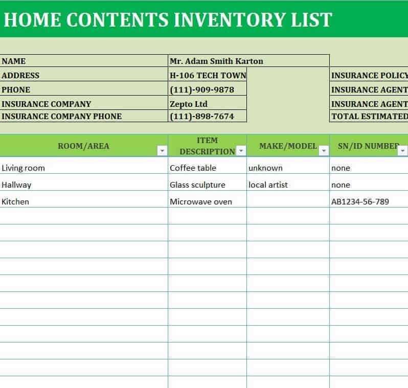 printable home contents inventory list template printable home contents inventory list template