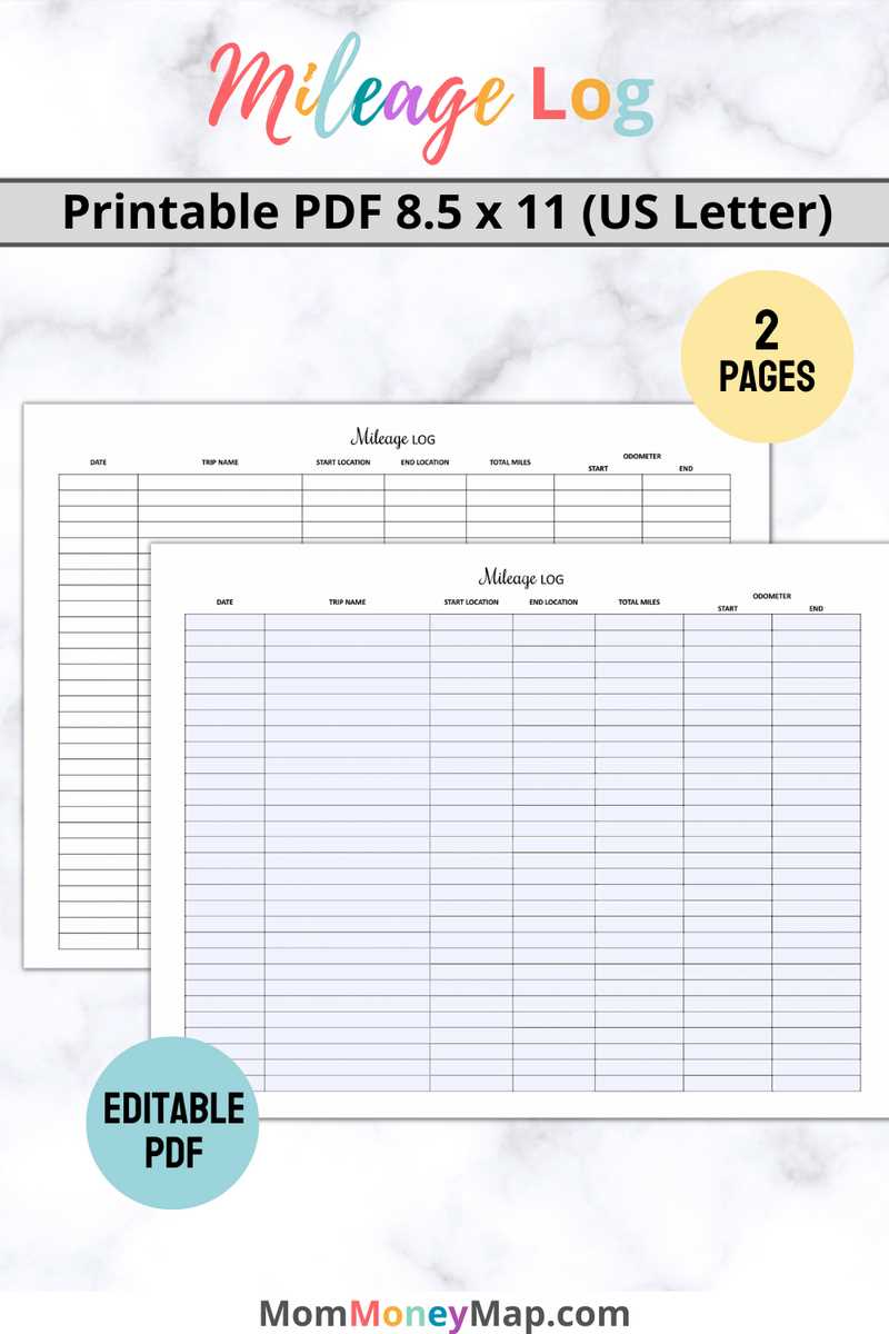 printable mileage log
