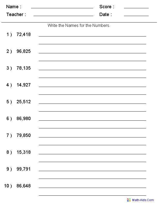 printable place value sheets