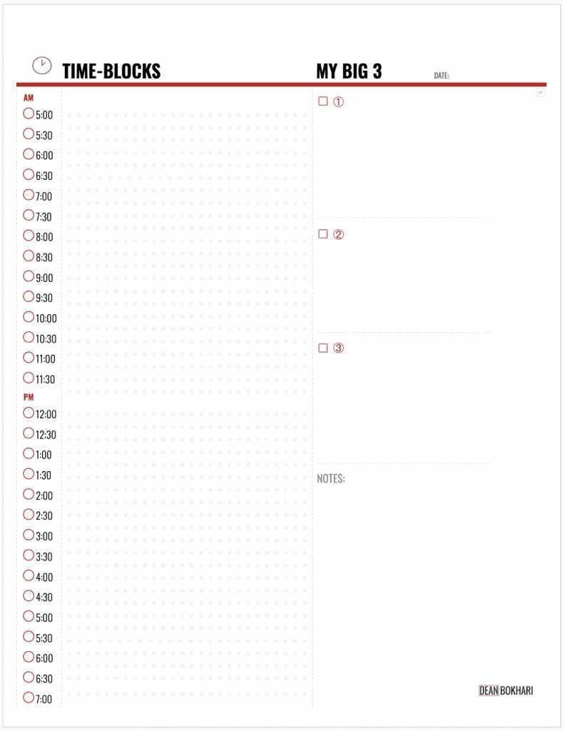 printable time blocking template
