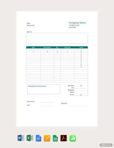 printable work order template