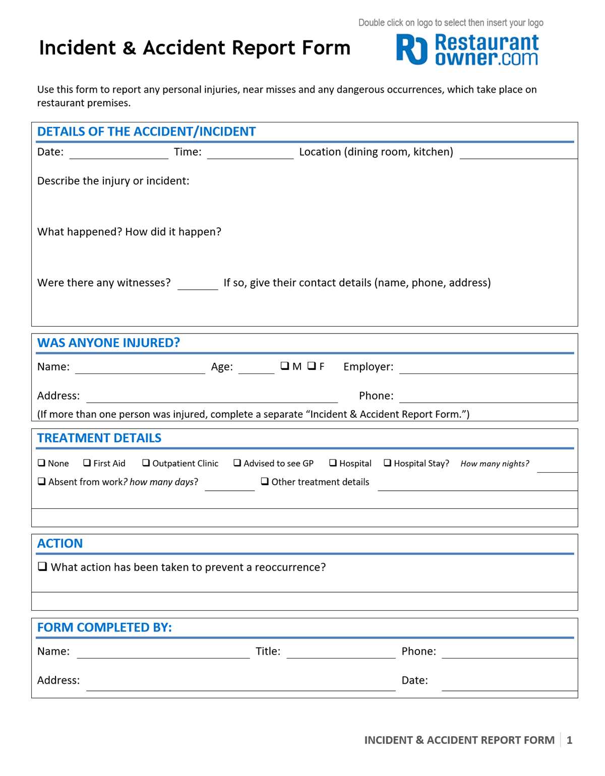 printable workplace accident report form