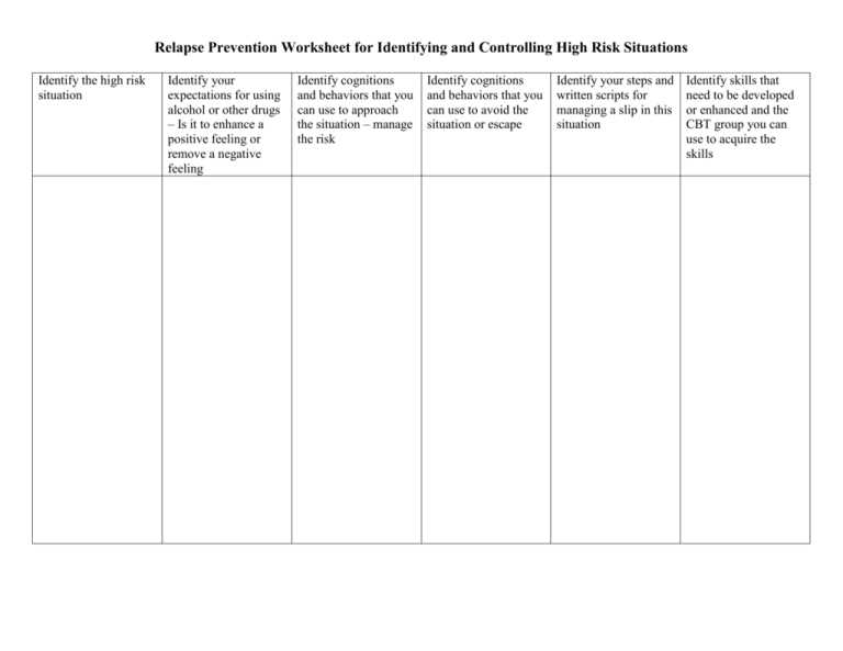 relapse prevention plan printable