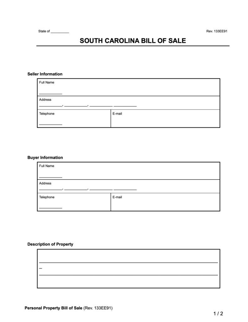 sc bill of sale printable