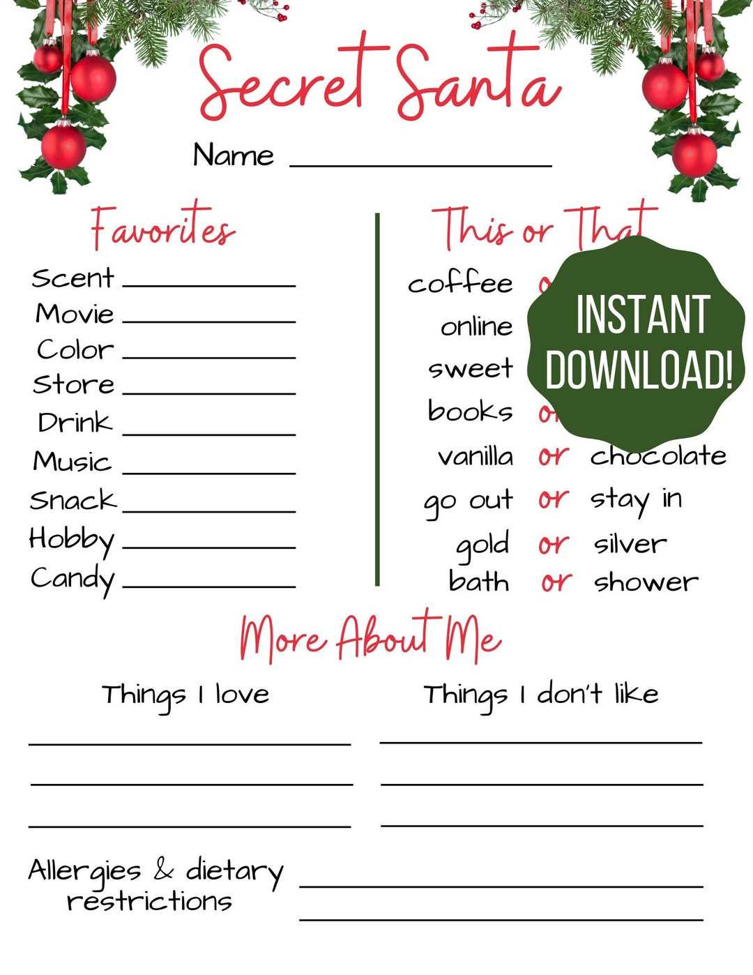secret santa free printable forms secret santa free printable forms