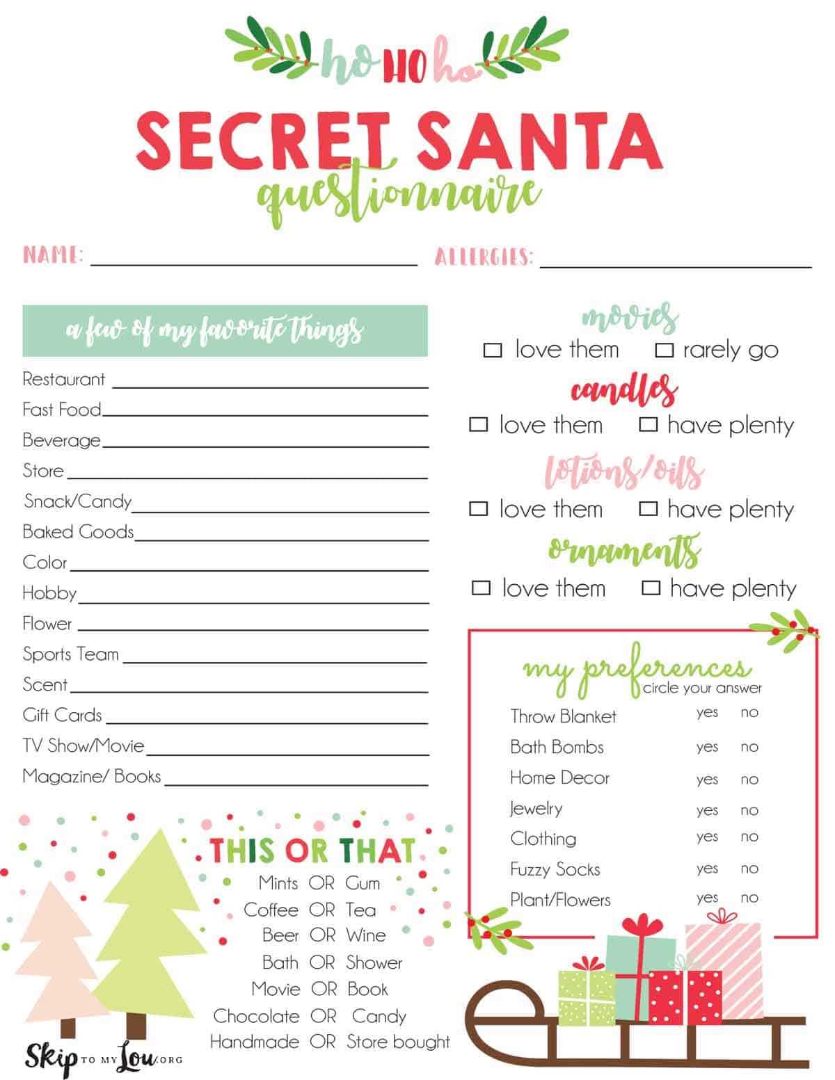 secret santa questionnaire printable free secret santa questionnaire printable free