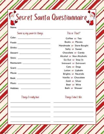 secret santa questionnaire printable free secret santa questionnaire printable free