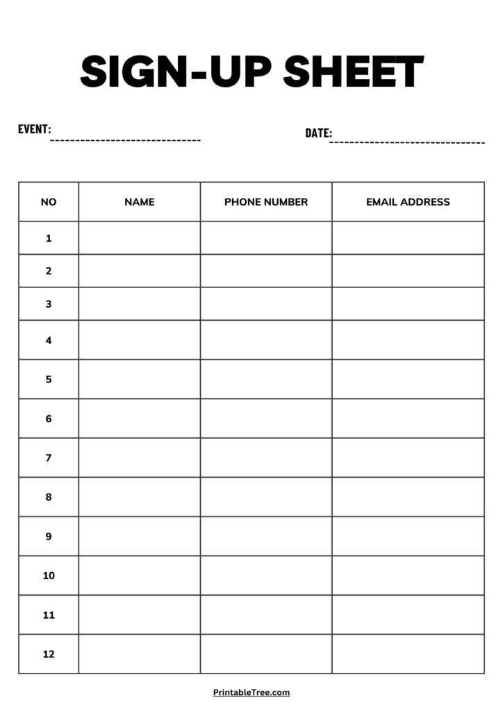 sign in sheet template free printable