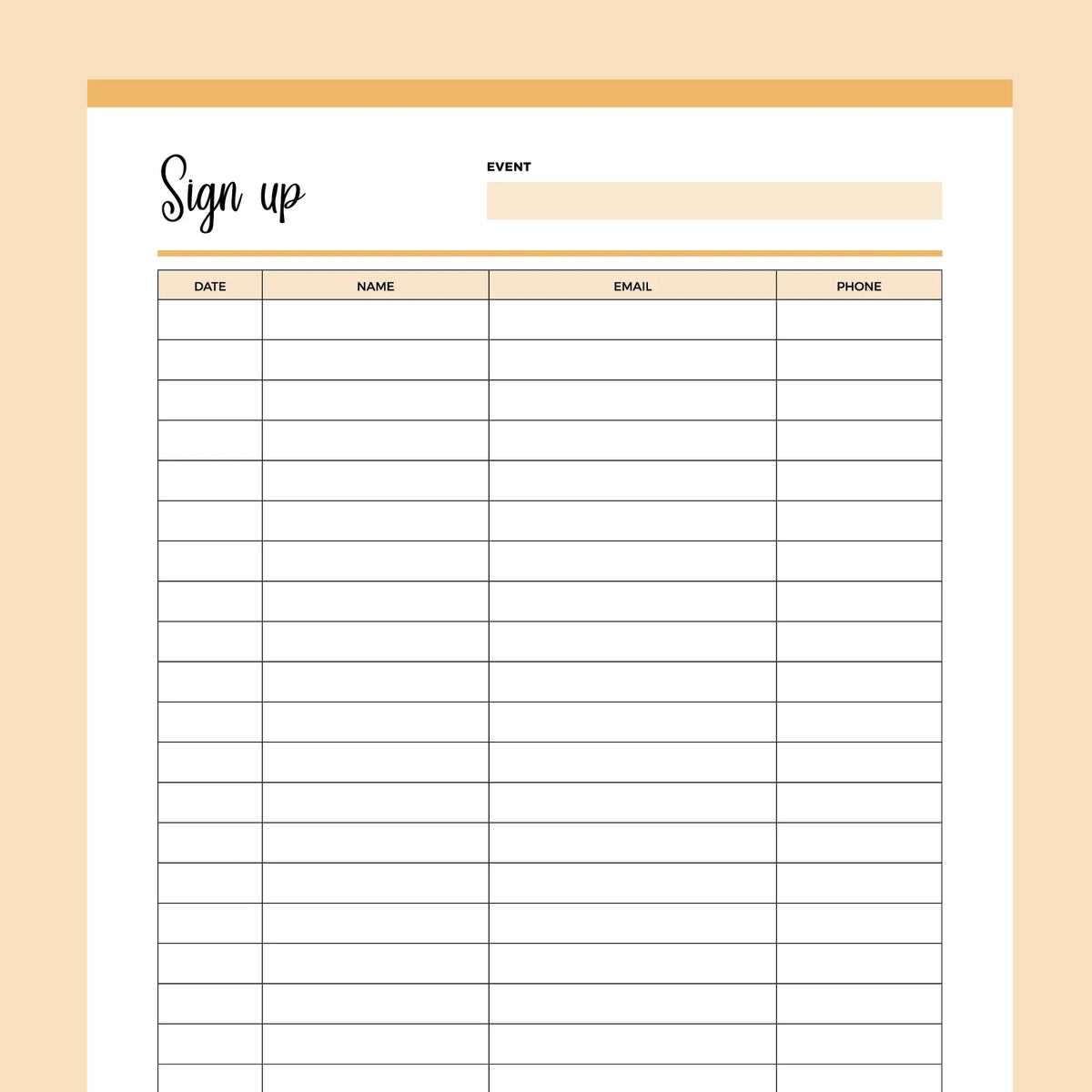 sign in sheet template free printable