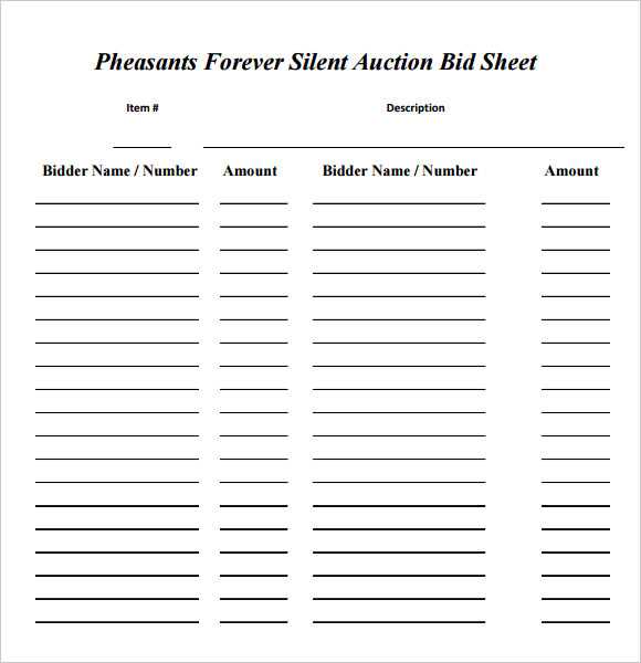 silent auction bid sheet free printable