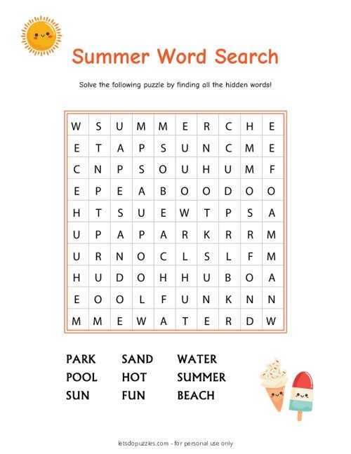 summer word search puzzle printable