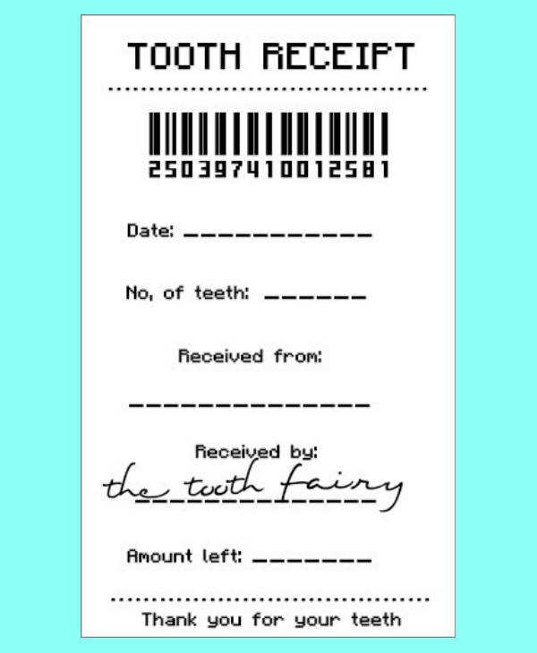 tooth fairy printable receipt
