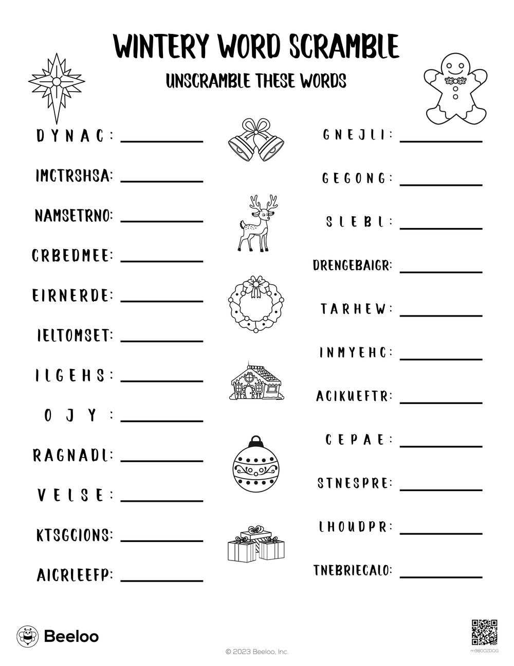 winter word scramble printable