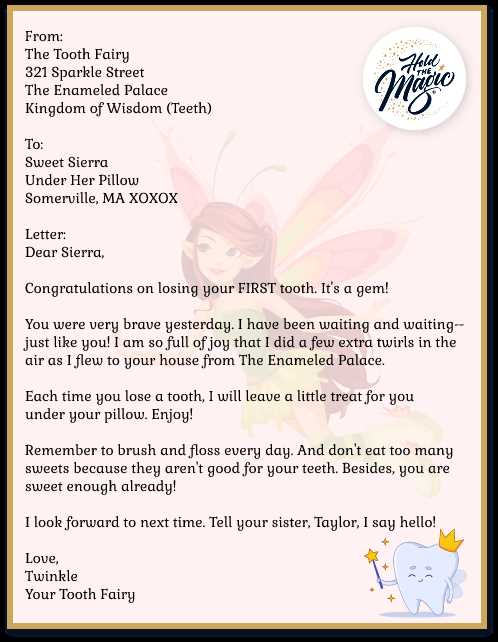 free tooth fairy letter printable
