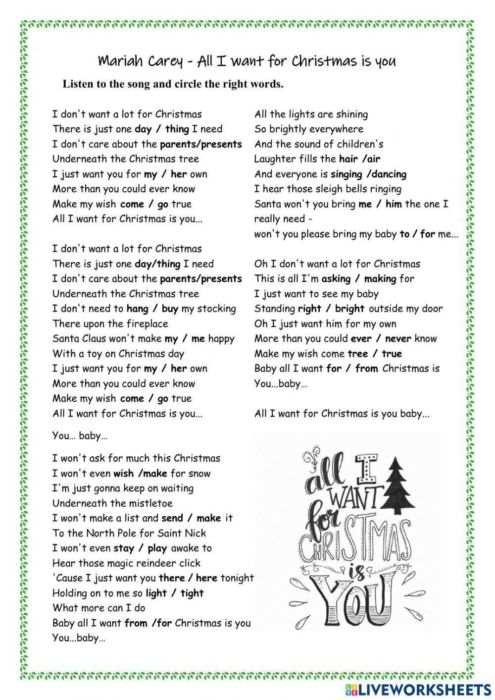 all i want for christmas is you printable lyrics