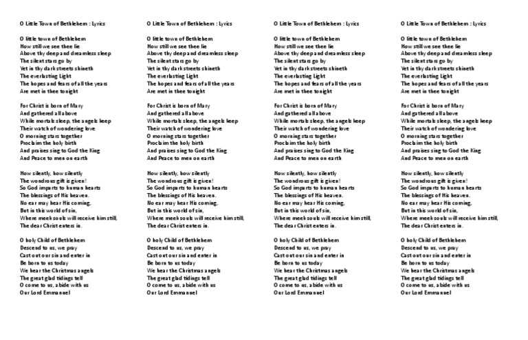 o little town of bethlehem printable lyrics