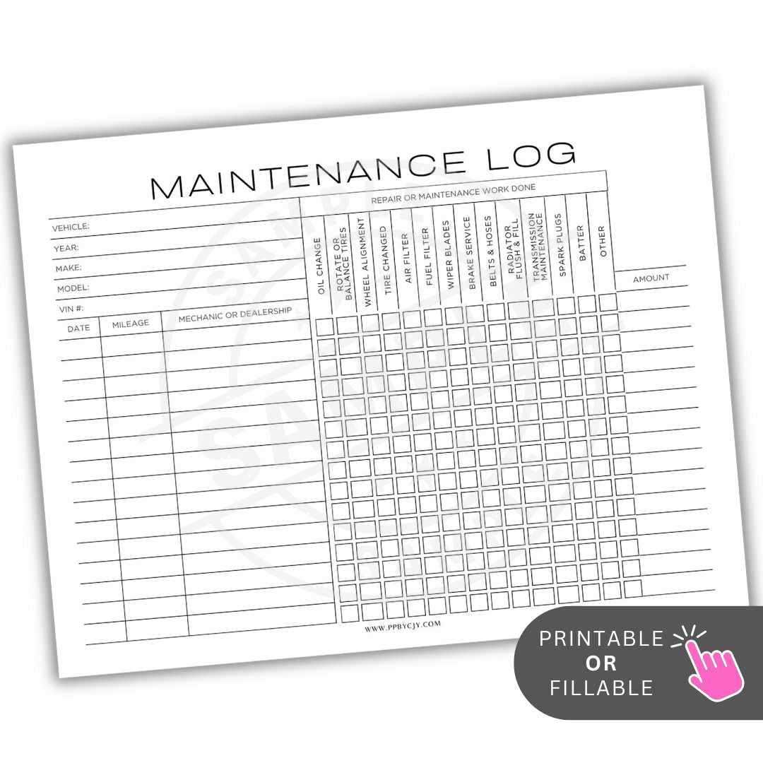 auto maintenance log printable