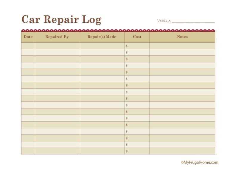 auto maintenance log printable