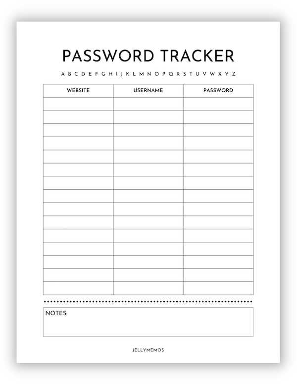 free password tracker printable