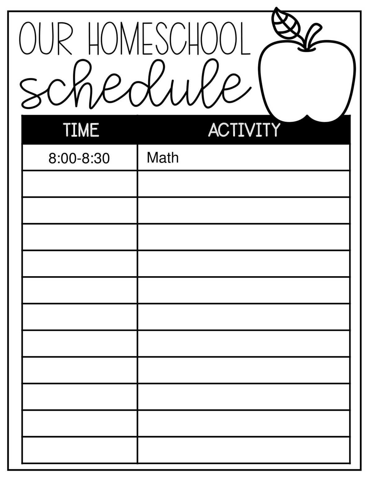 homeschool daily schedule printable