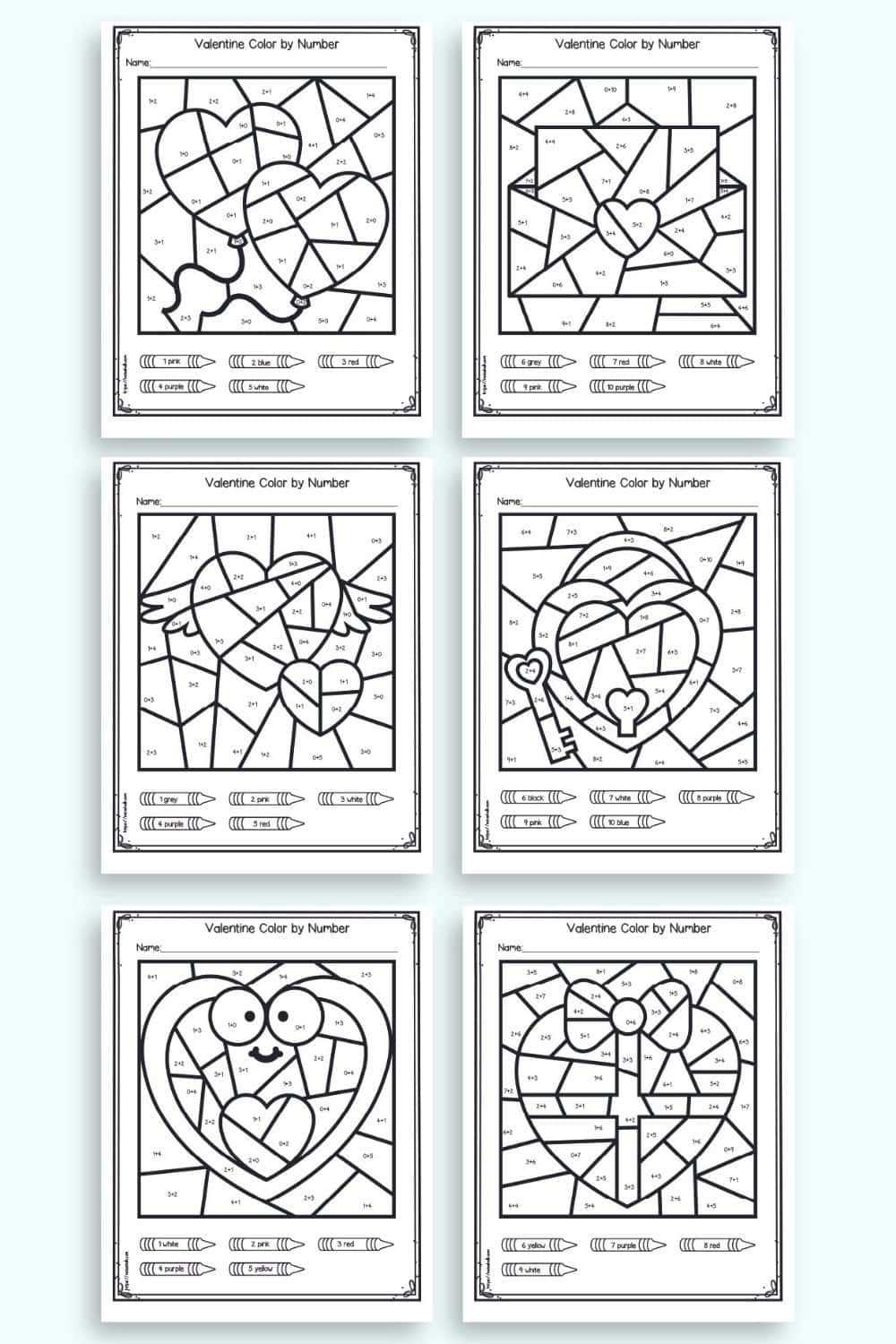 valentines day color by number printable