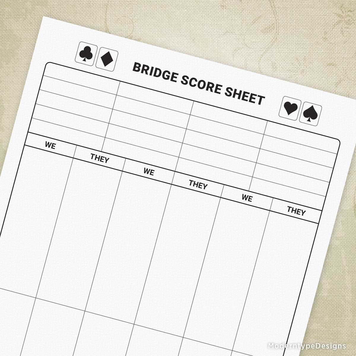 bridge scoring sheet printable