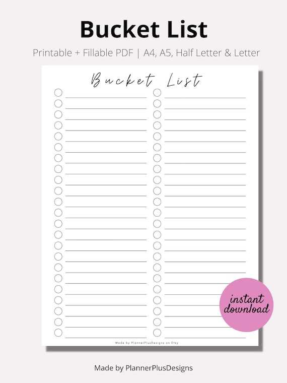 bucket list printables