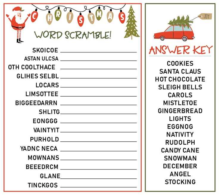 christmas printable word scramble