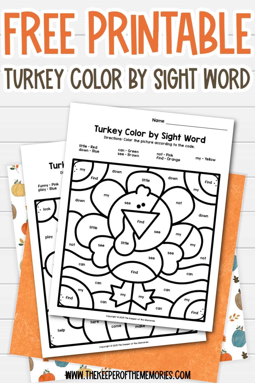 color sight words printables