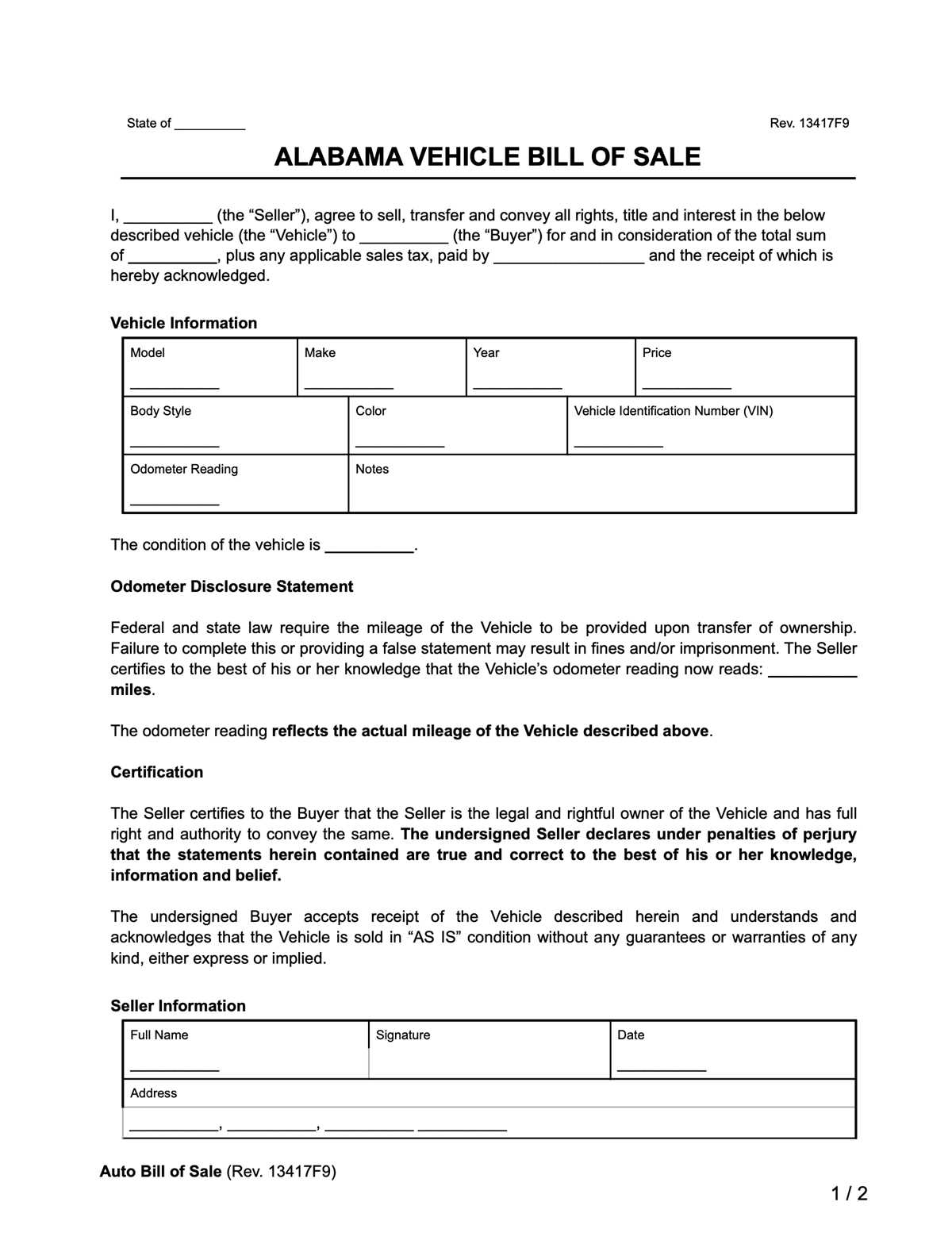 alabama printable bill of sale