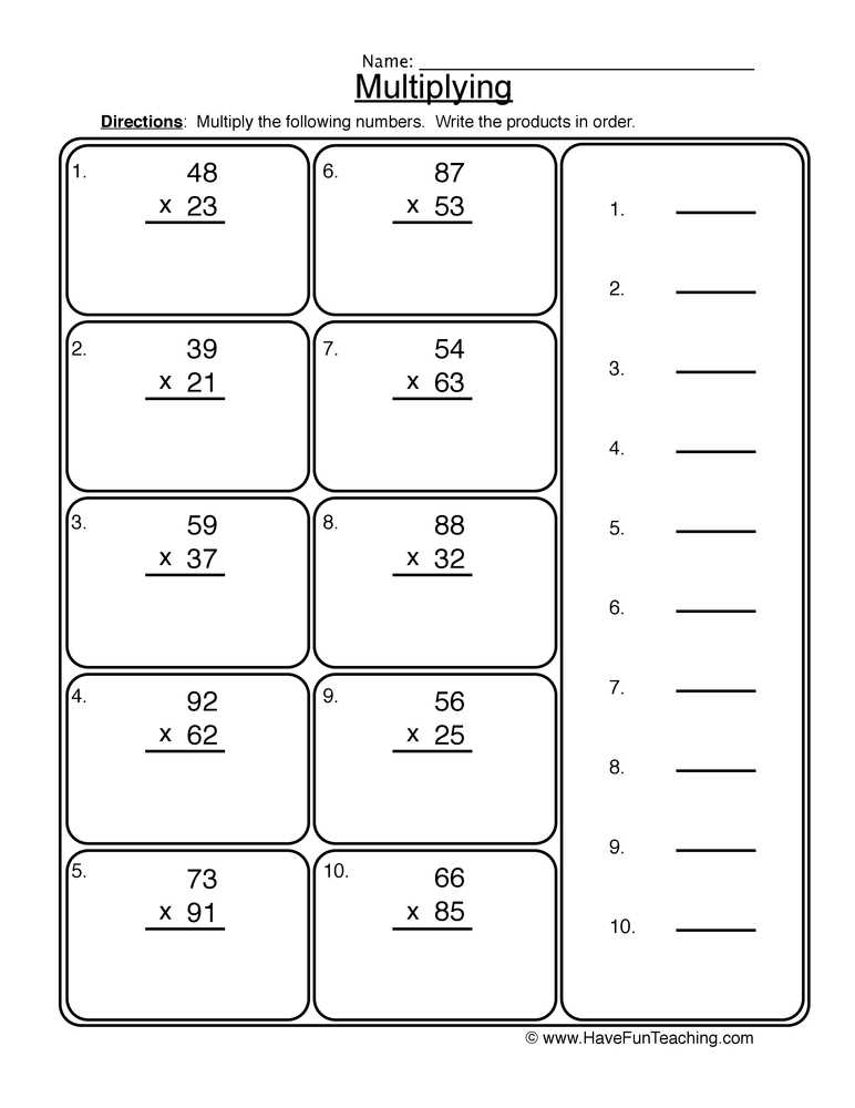2 digit multiplication printable worksheets