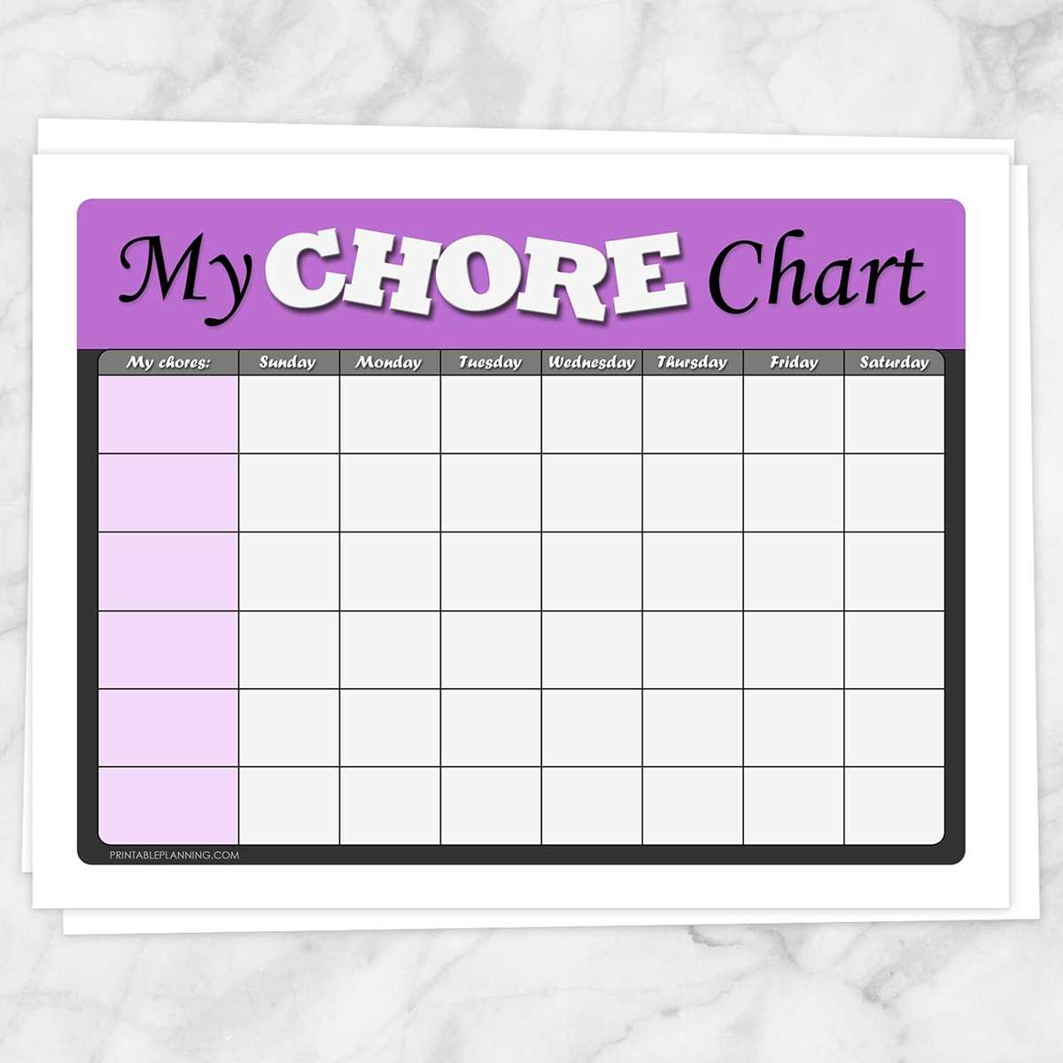 childrens chore list printable