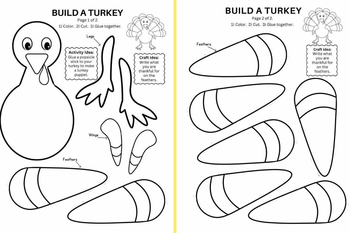 printable turkey pattern with feathers