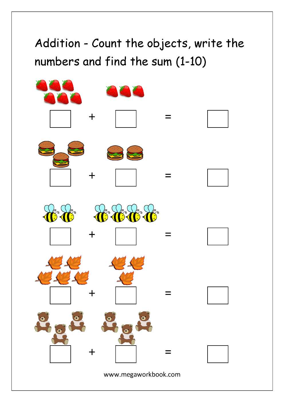 printable addition worksheets kindergarten