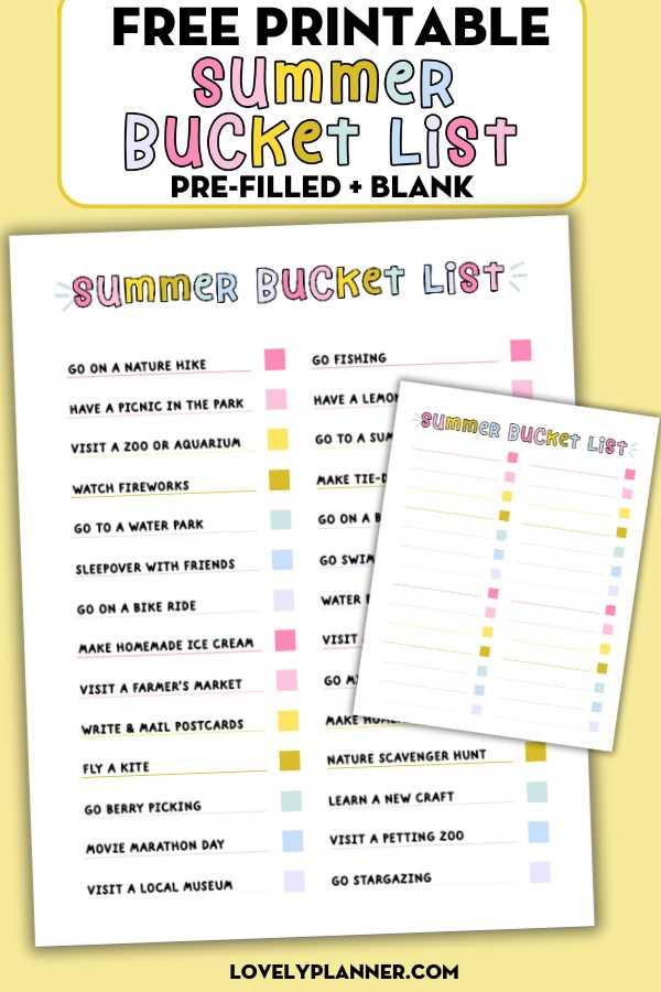 cute printable bucket list template