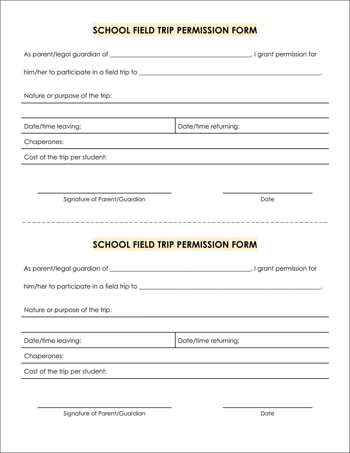 printable permission slips