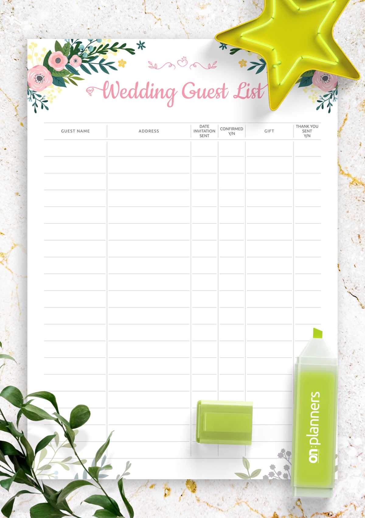 wedding guest list printable