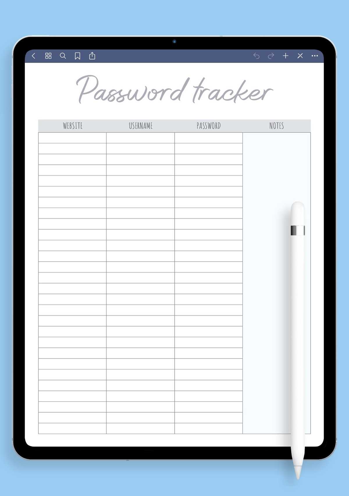 free password tracker printable