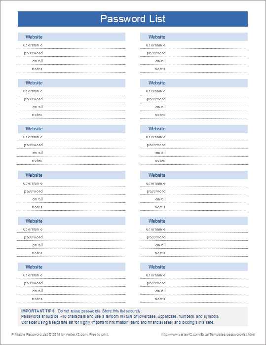 free password tracker printable