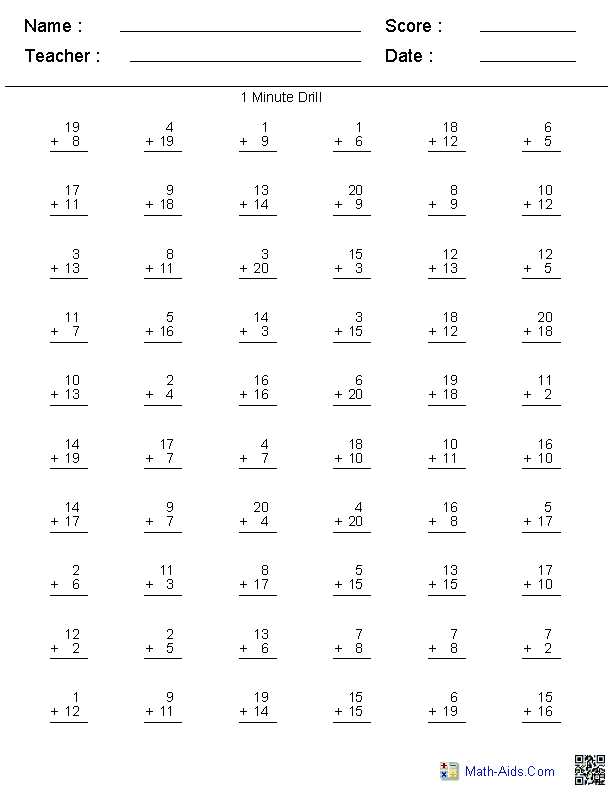 free printable addition math sheets
