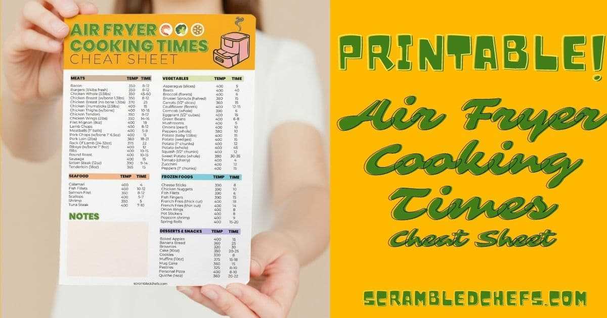 free printable air fryer cooking times chart