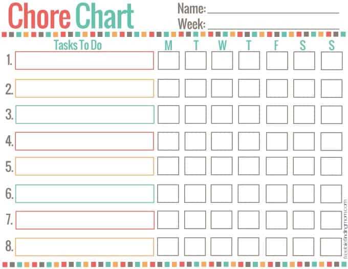 free printable chore list template