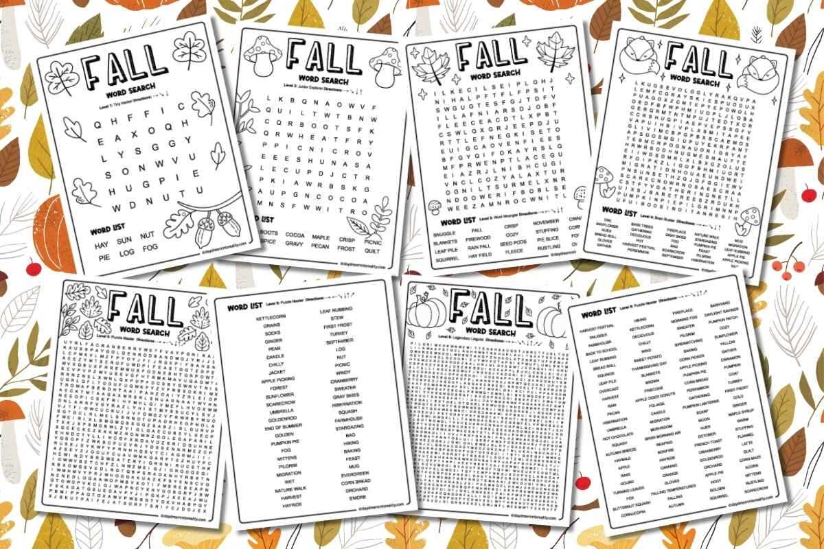 free printable fall word search