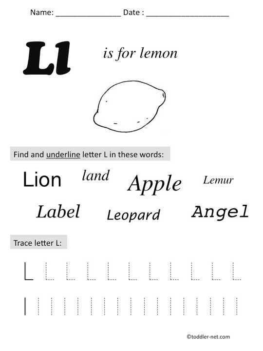 free printable letter l worksheets