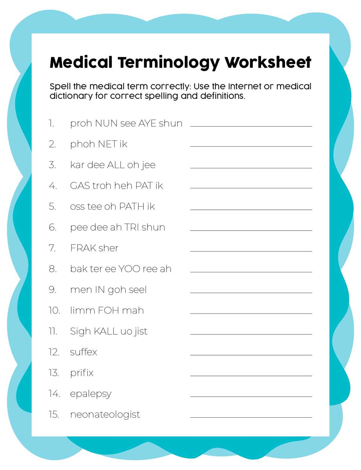 free printable medical terminology worksheets
