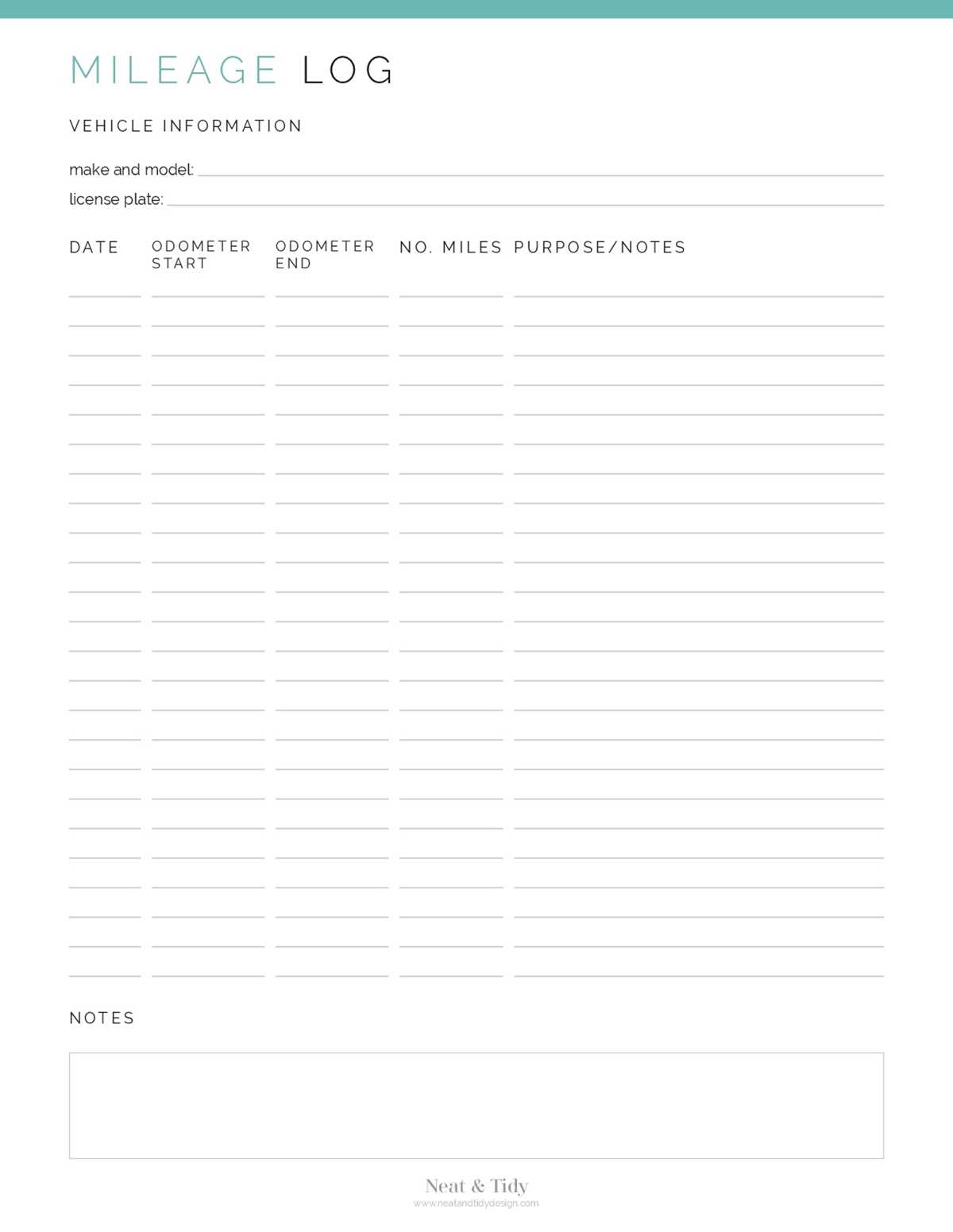 free printable mileage log