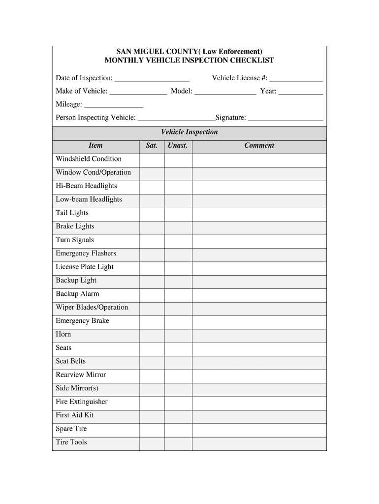 free printable vehicle inspection form