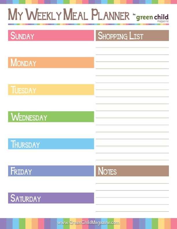 free printable weekly menu planner