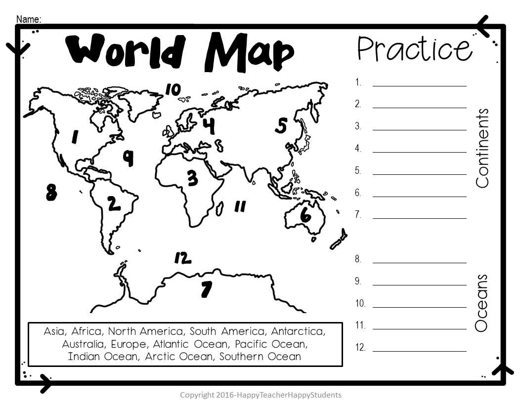 free printable worksheets on continents and oceans