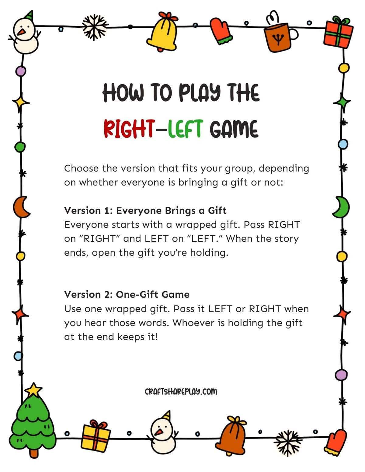 free right left christmas game printable